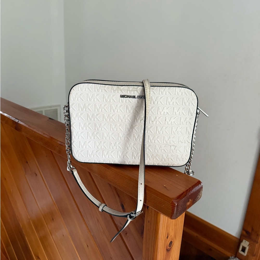 Michael Kors Cream Crossbody Bag with Logo Pattern